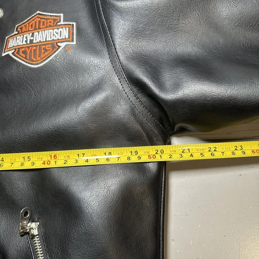 00s Harley Davidson Motor Cycles Faux Leather Motor Cycle Jacket Sz L 16-18 kids